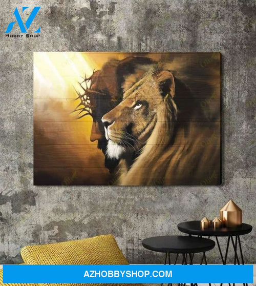 Jesus - Awesome lion and God Landscape Canvas Prints, Wall Art