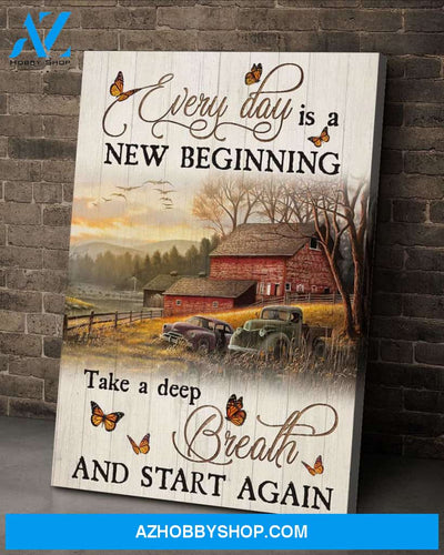 Jesus - Beautiful farm - Every day is a new beginning - Portrait Canvas Prints, Wall Art