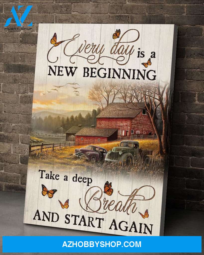 Jesus - Beautiful farm - Every day is a new beginning - Portrait Canvas Prints, Wall Art