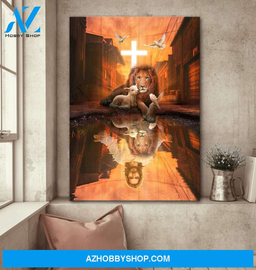 Jesus - Beautiful lion and a lamb Jesus Portrait Canvas Prints - Wall Art