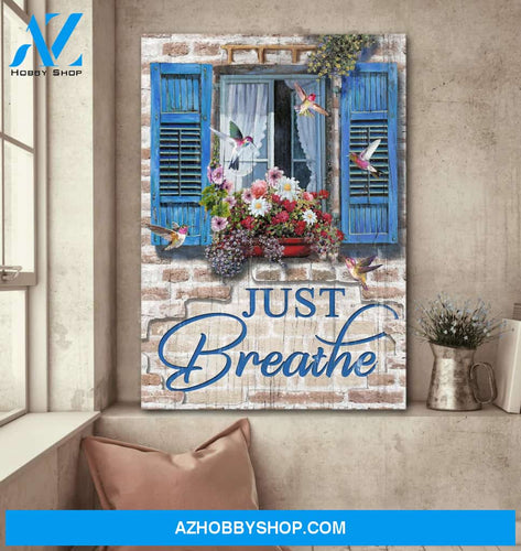 Jesus - Beautiful window and hummingbird - Just breath - Portrait Canvas Prints, Wall Art