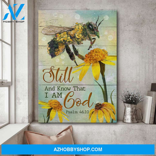 Jesus - Bee with flowers - Bee still and know that I am God - Portrait Canvas Prints, Wall Art