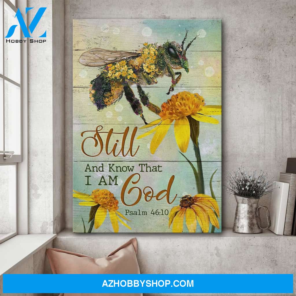 Jesus - Bee with flowers - Bee still and know that I am God - Portrait Canvas Prints, Wall Art