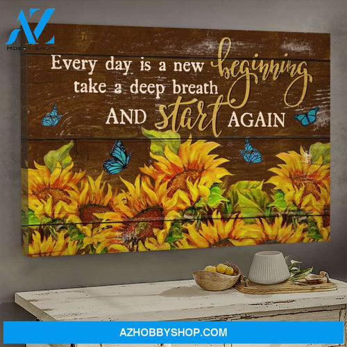 Jesus - Butterfly and Sunflower - Every day is a new beginning - Landscape Canvas Prints - Wall Art