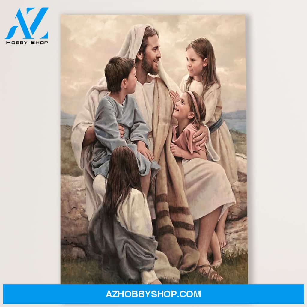 Jesus Canvas Jesus & Kids, Christian God Wall Art Home Decor