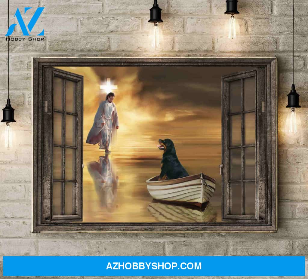 Landscape God Canvas Wall Art - Jesus Canvas Wall Art - Jesus and Rottweiler - Through the windows Canvas