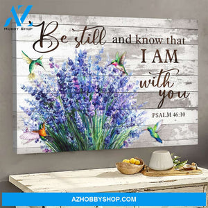 Landscape God Canvas Wall Art - Jesus Canvas Wall Art - Bellflowers and hummingbird - Be still and know that I am with you Canvas