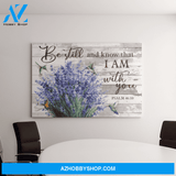 Landscape God Canvas Wall Art - Jesus Canvas Wall Art - Bellflowers and hummingbird - Be still and know that I am with you Canvas