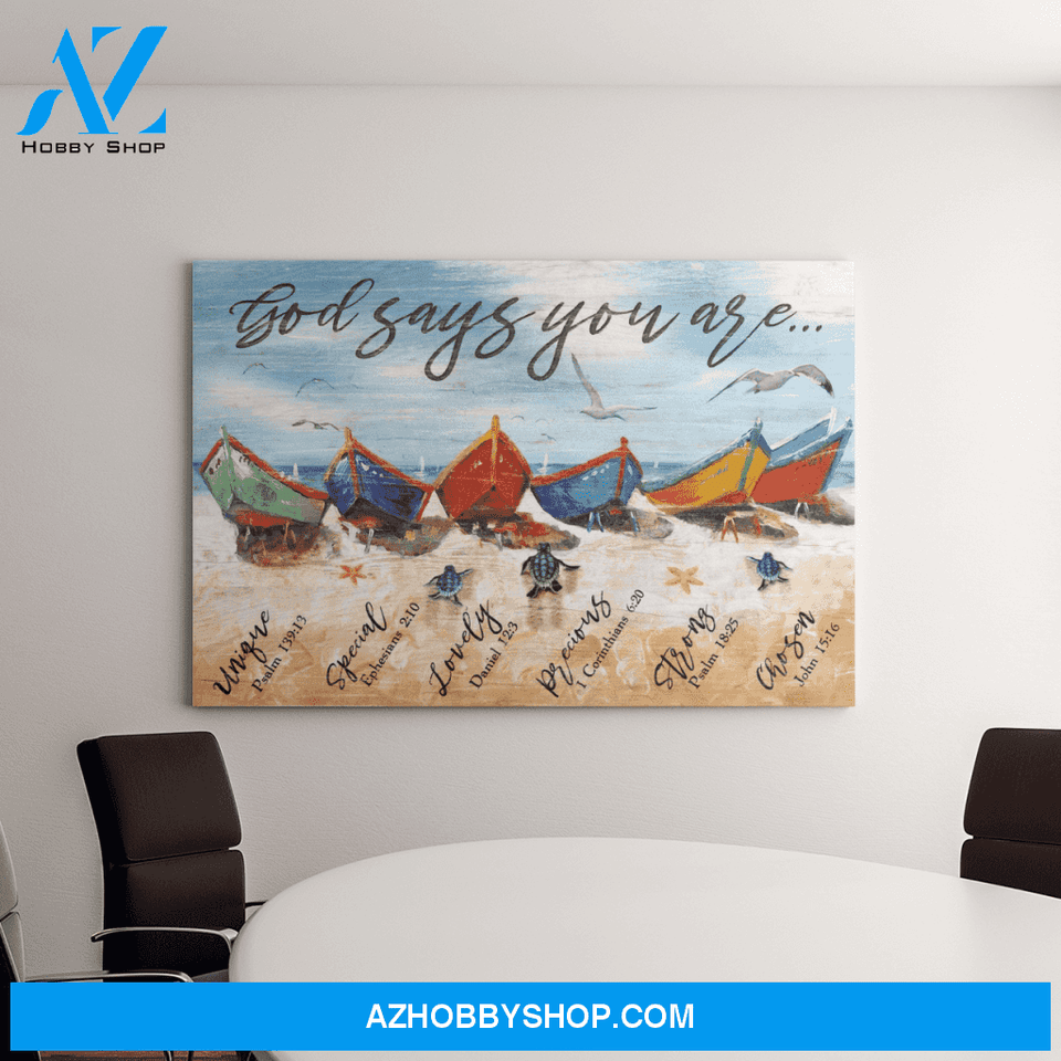 Landscape God Canvas Wall Art - Jesus Canvas Wall Art - Colorful boats - God says you are Canvas