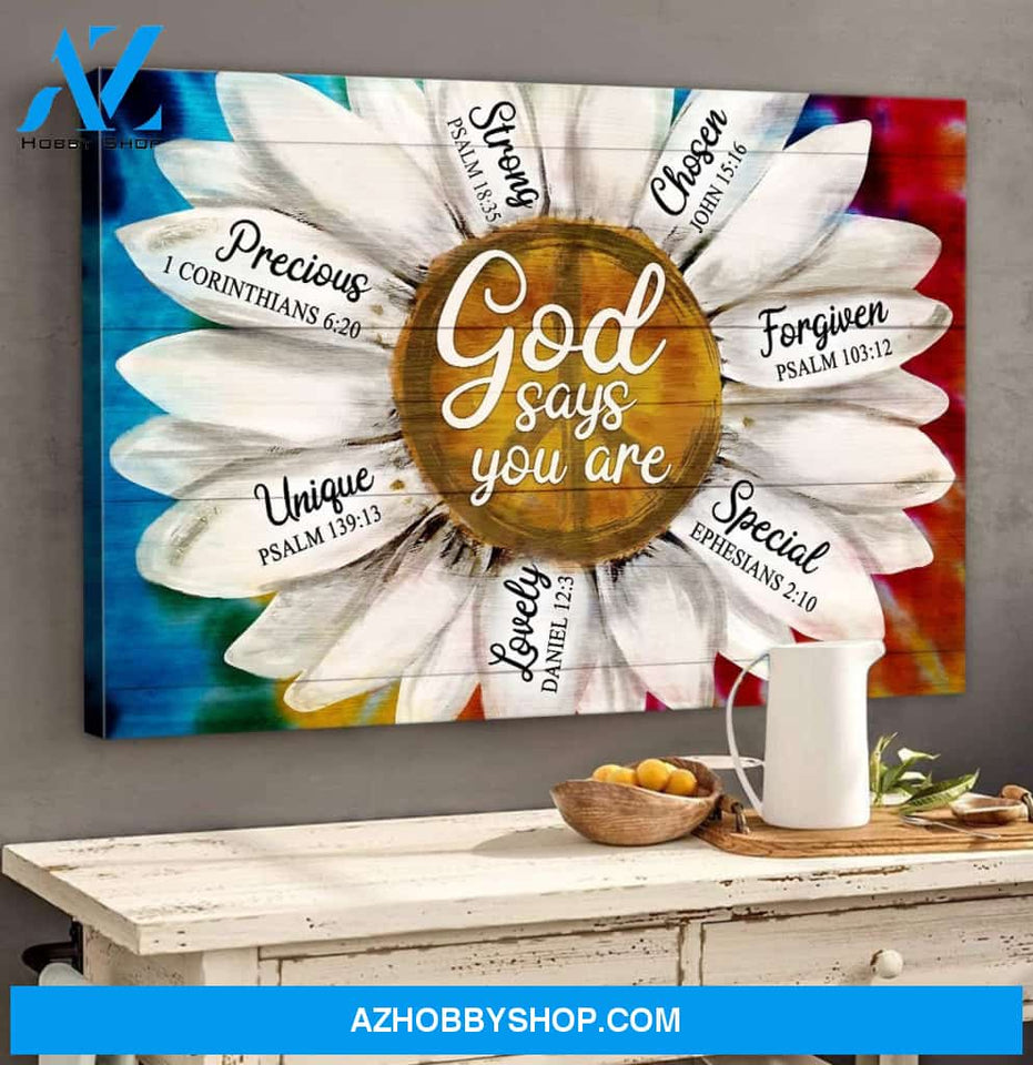 Landscape God Canvas Wall Art - Jesus Canvas Wall Art - Colorful Daisy - God says you are Canvas