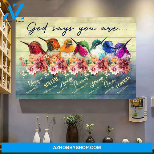 Landscape God Canvas Wall Art - Jesus Canvas Wall Art - Colorful hummingbird - God says you are Canvas