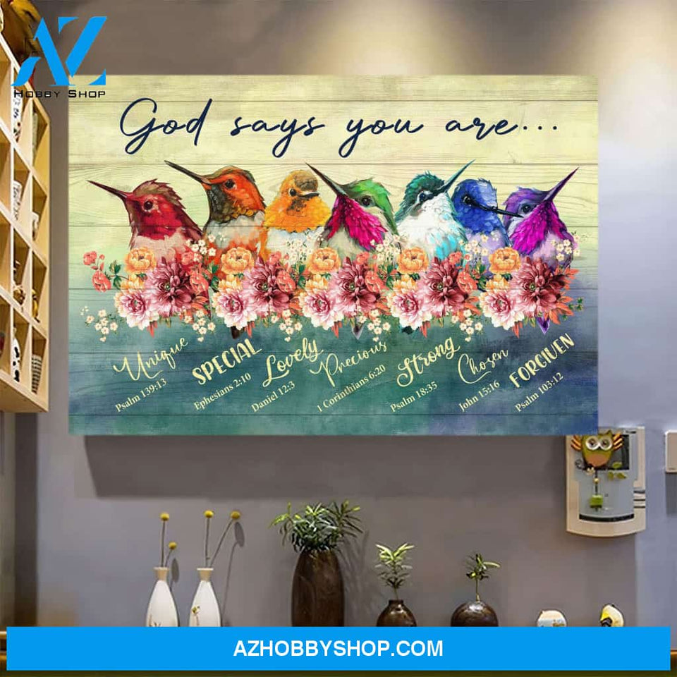 Landscape God Canvas Wall Art - Jesus Canvas Wall Art - Colorful hummingbird - God says you are Canvas