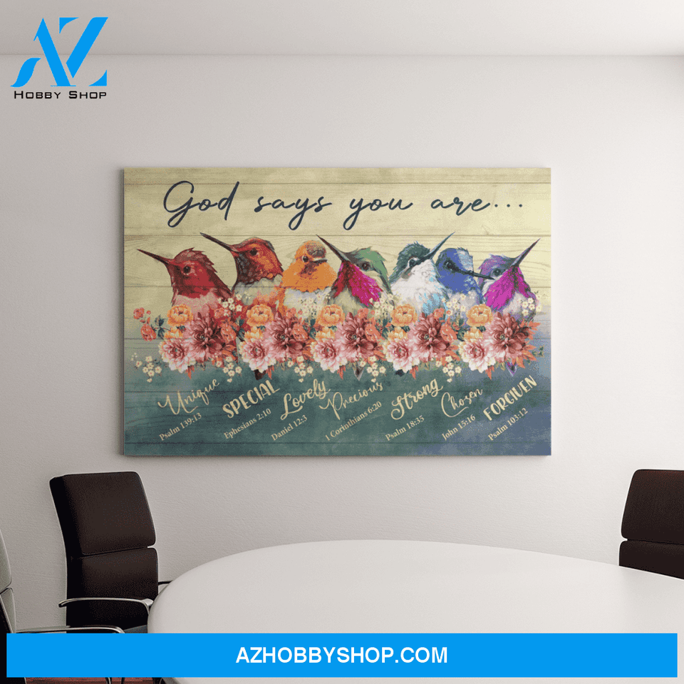 Landscape God Canvas Wall Art - Jesus Canvas Wall Art - Colorful hummingbird - God says you are Canvas