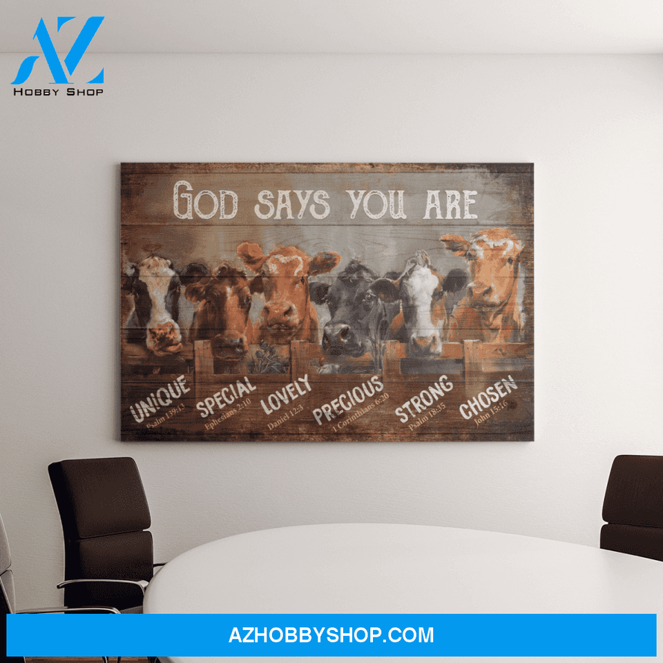 Landscape God Canvas Wall Art - Jesus Canvas Wall Art - Cow - God says you are 1 Canvas
