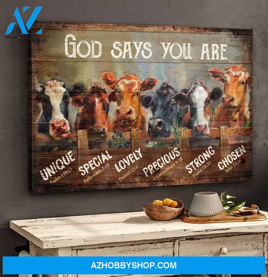 Landscape God Canvas Wall Art - Jesus Canvas Wall Art - Cow - God says you are 1 Canvas