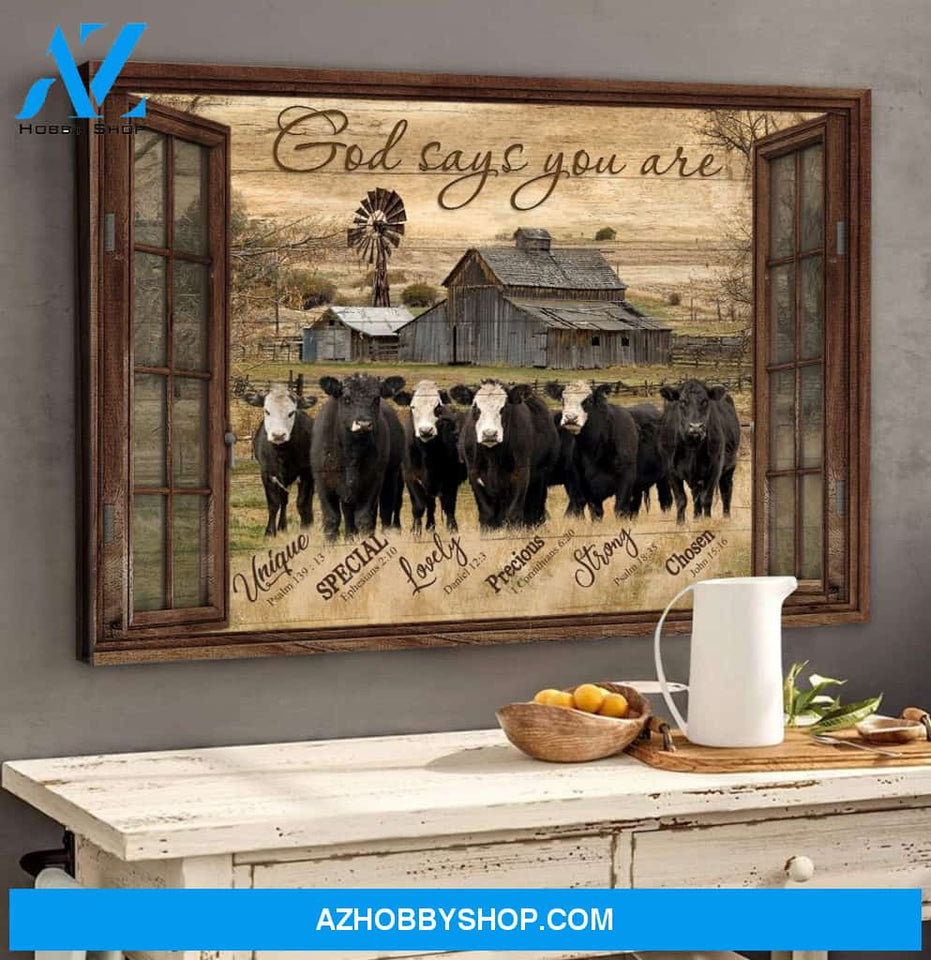 Landscape God Canvas Wall Art - Jesus Canvas Wall Art - Cow - God says you are Canvas