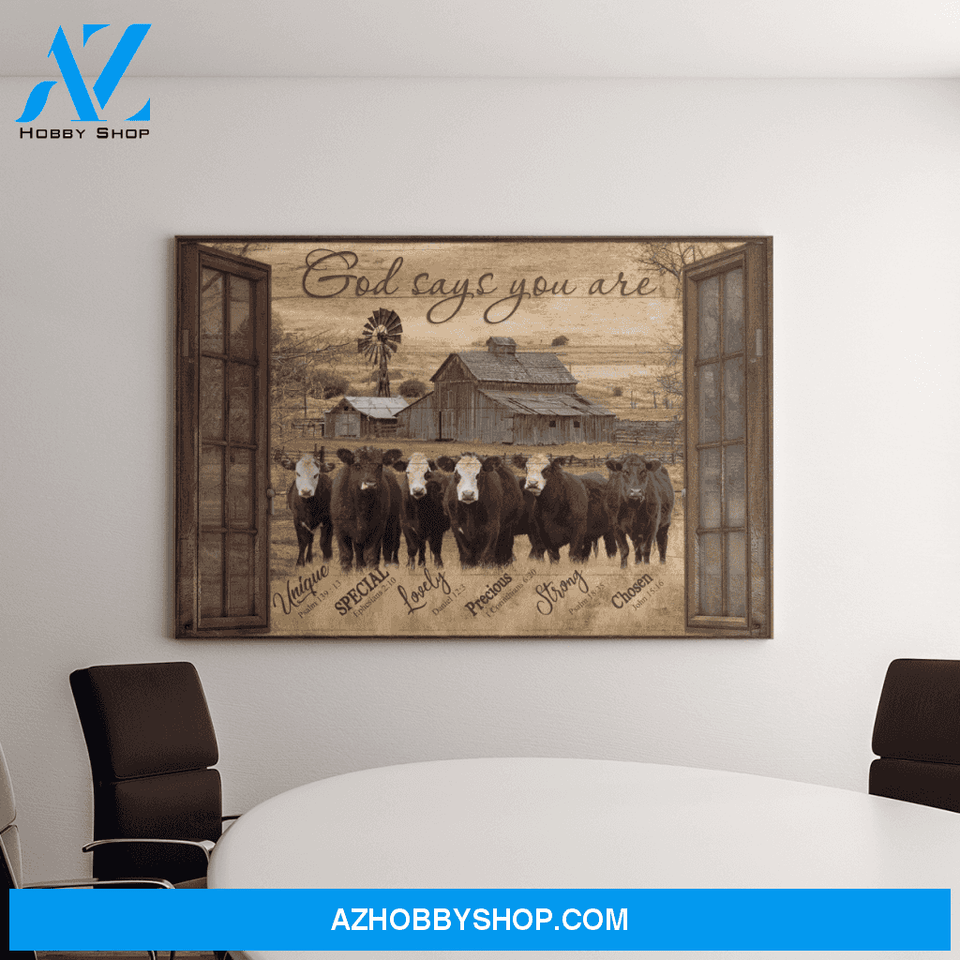 Landscape God Canvas Wall Art - Jesus Canvas Wall Art - Cow - God says you are Canvas