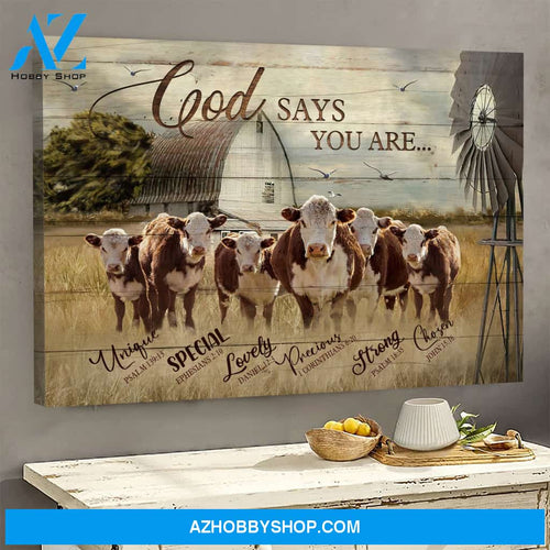 Landscape God Canvas Wall Art - Jesus Canvas Wall Art - Cows - God says you are 2 Canvas