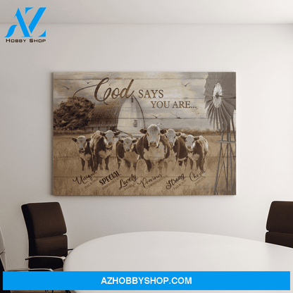 Landscape God Canvas Wall Art - Jesus Canvas Wall Art - Cows - God says you are 2 Canvas