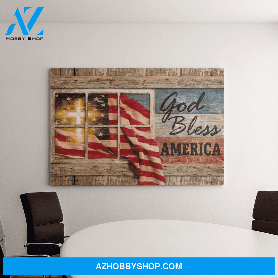 Landscape God Canvas Wall Art - Jesus Canvas Wall Art - Jesus - Cross American flag Canvas