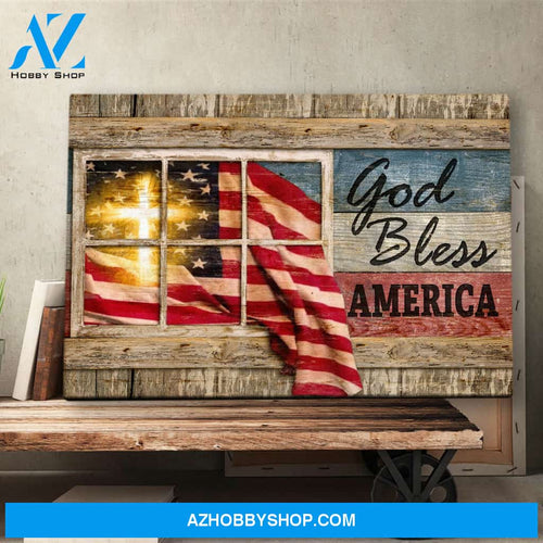 Landscape God Canvas Wall Art - Jesus Canvas Wall Art - Jesus - Cross American flag Canvas