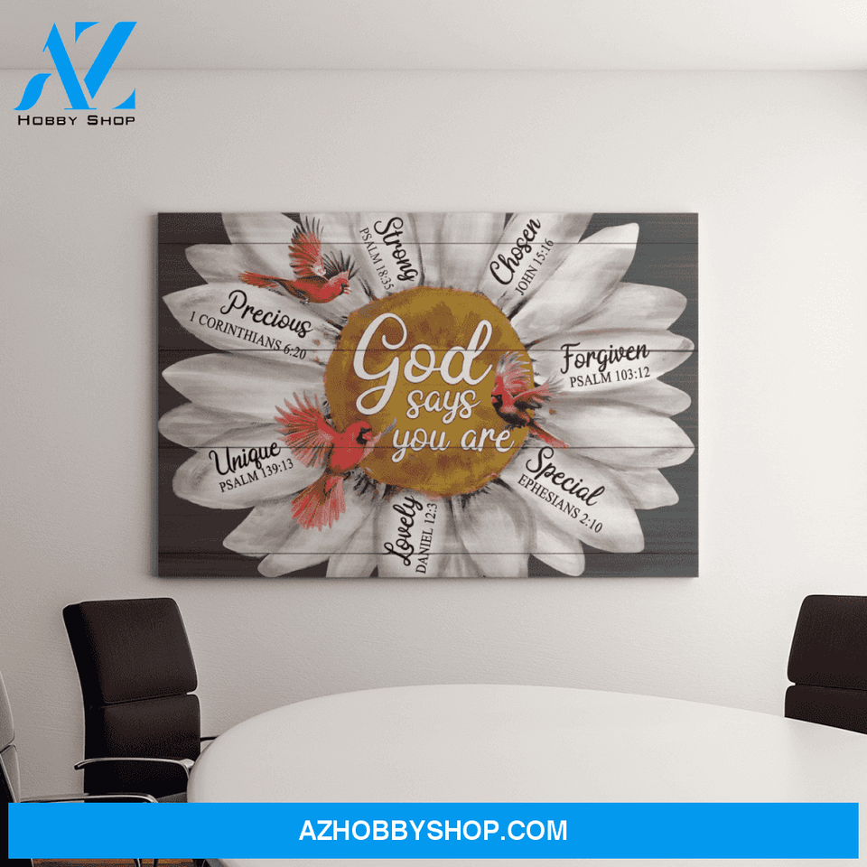 Landscape God Canvas Wall Art - Jesus Canvas Wall Art - Daisy and Cardinal - God says you are Canvas