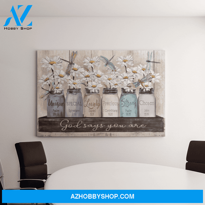 Landscape God Canvas Wall Art - Jesus Canvas Wall Art - Daisy and Dragonfly - God says you are Canvas