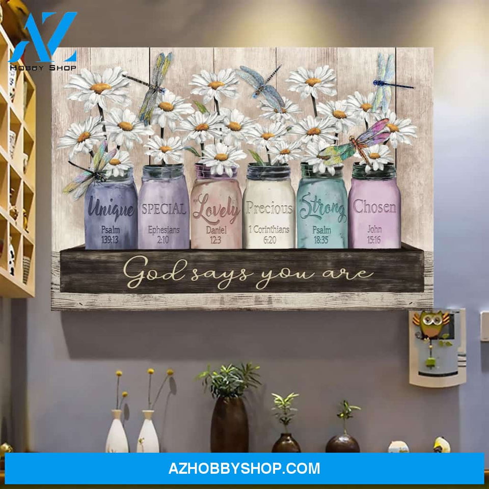 Landscape God Canvas Wall Art - Jesus Canvas Wall Art - Daisy and Dragonfly - God says you are Canvas