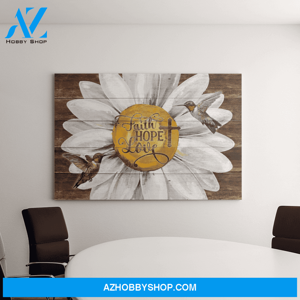 Landscape God Canvas Wall Art - Jesus Canvas Wall Art - Daisy and hummingbird - Faith Love Hope Canvas