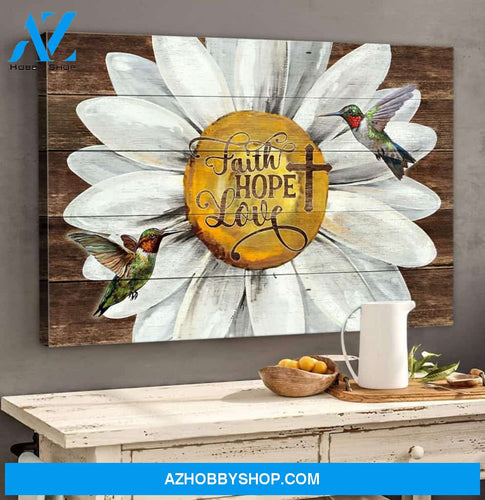 Landscape God Canvas Wall Art - Jesus Canvas Wall Art - Daisy and hummingbird - Faith Love Hope Canvas