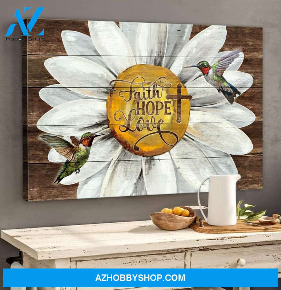 Landscape God Canvas Wall Art - Jesus Canvas Wall Art - Daisy and hummingbird - Faith Love Hope Canvas