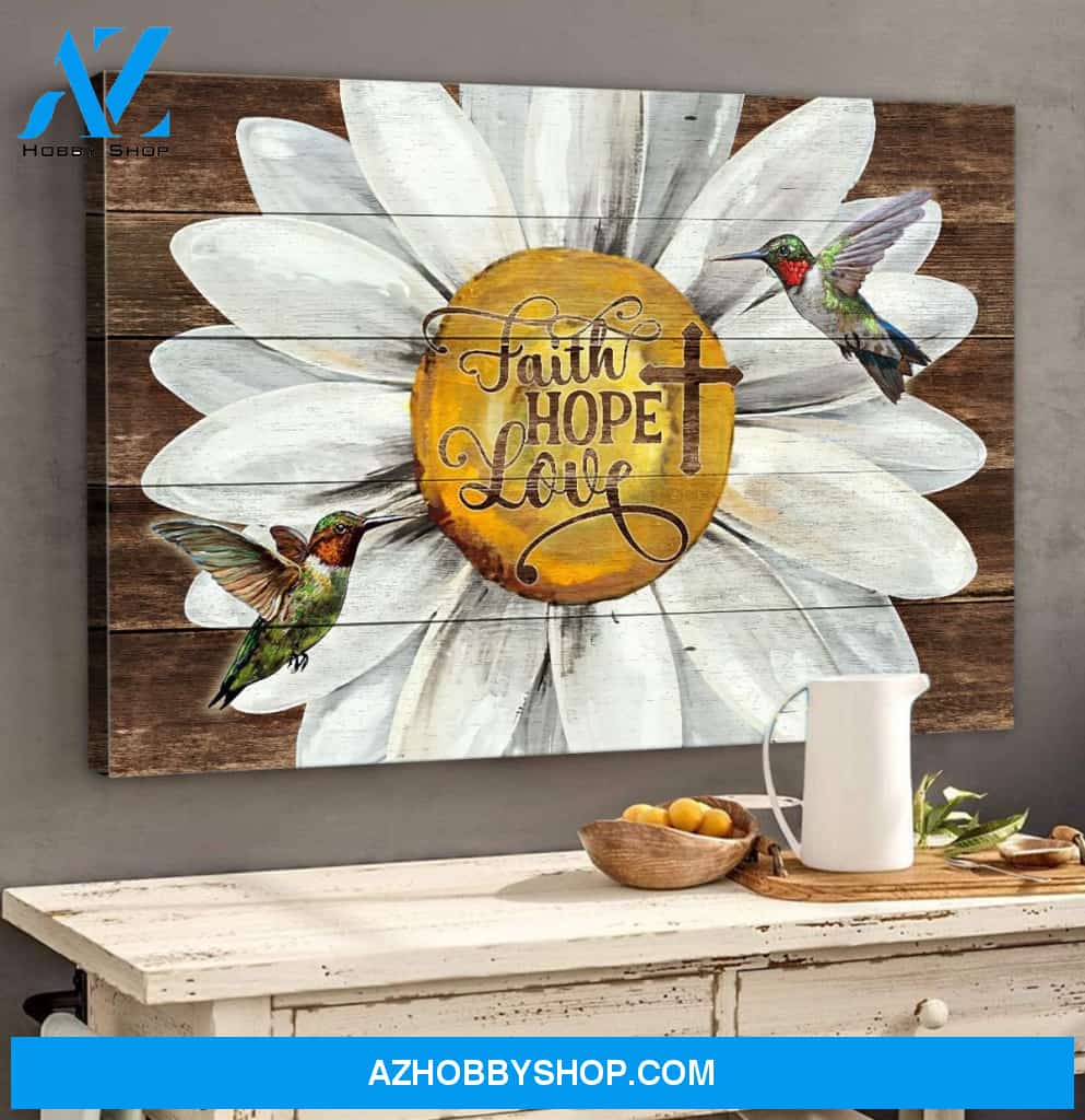 Landscape God Canvas Wall Art - Jesus Canvas Wall Art - Daisy and hummingbird - Faith Love Hope Canvas
