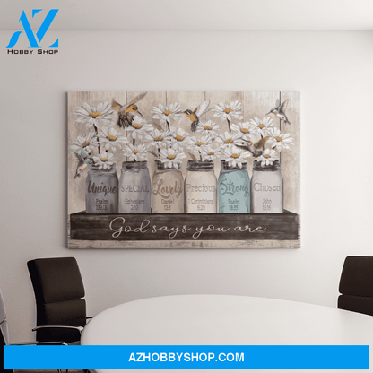 Landscape God Canvas Wall Art - Jesus Canvas Wall Art - Daisy and Hummingbird - God says you are 2 Canvas