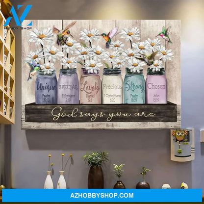 Landscape God Canvas Wall Art - Jesus Canvas Wall Art - Daisy and Hummingbird - God says you are 2 Canvas