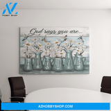 Landscape God Canvas Wall Art - Jesus Canvas Wall Art - Daisy and Hummingbird - God says you are Peaceful blue Canvas