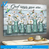 Landscape God Canvas Wall Art - Jesus Canvas Wall Art - Daisy and Hummingbird - God says you are Peaceful blue Canvas