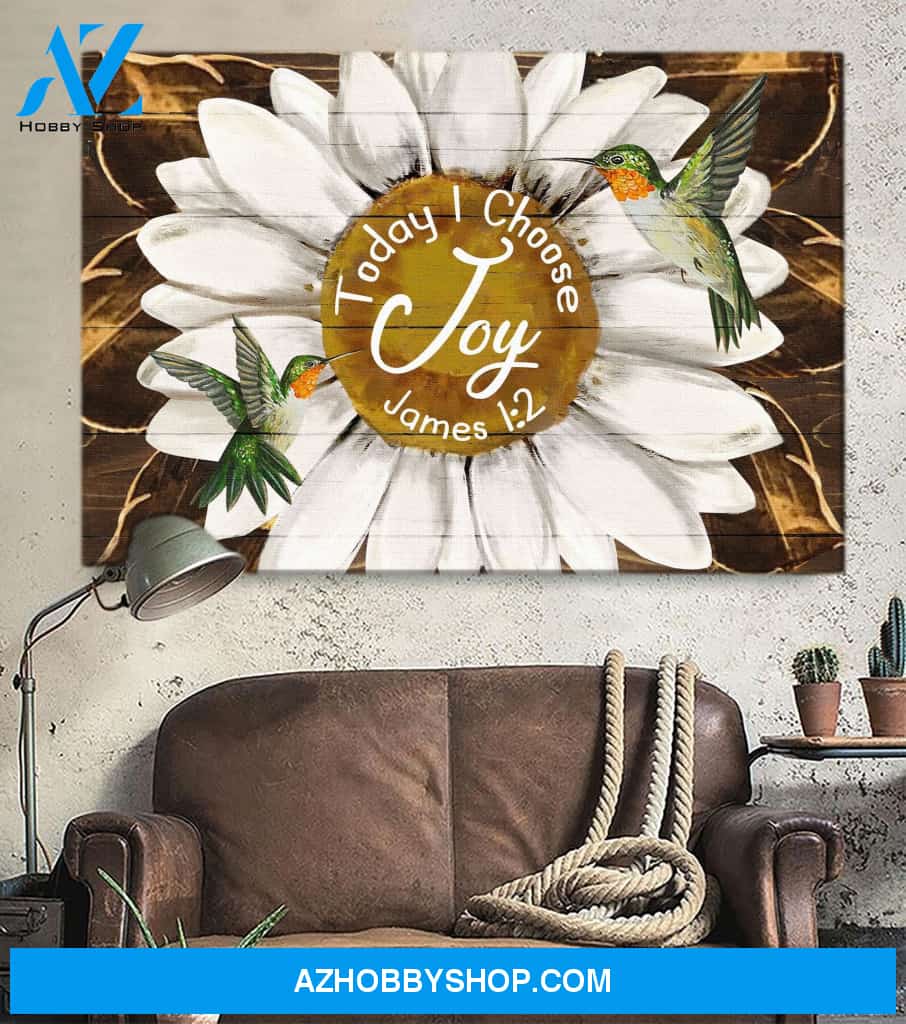 Landscape God Canvas Wall Art - Jesus Canvas Wall Art - Daisy and hummingbird - Today I choose joy Canvas