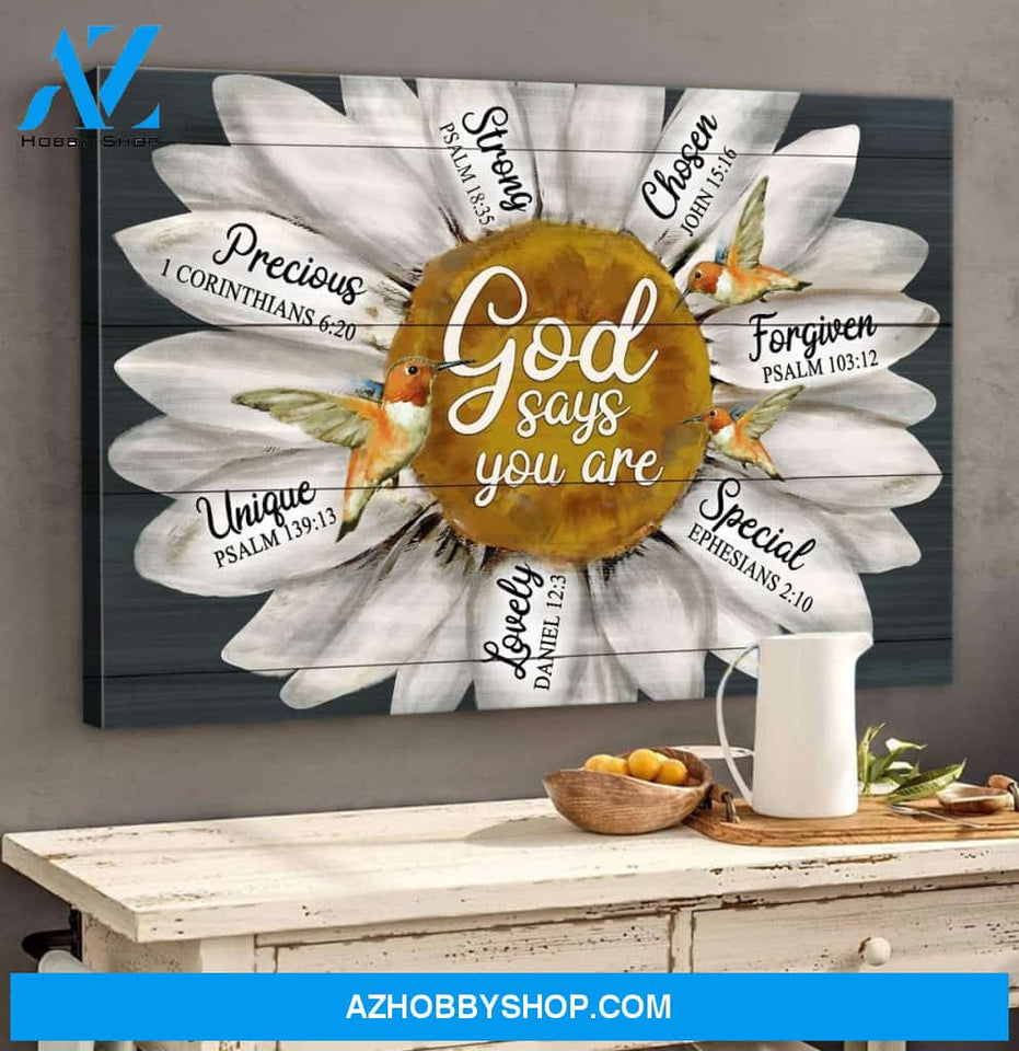 Landscape God Canvas Wall Art - Jesus Canvas Wall Art - Daisy - God says you are with hummingbird Canvas