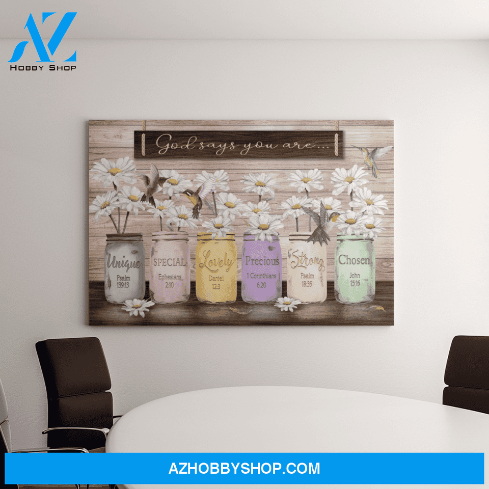 Landscape God Canvas Wall Art - Jesus Canvas Wall Art - Daisy Jar Vase - God says you are Canvas
