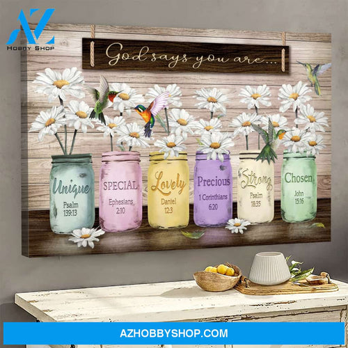 Landscape God Canvas Wall Art - Jesus Canvas Wall Art - Daisy Jar Vase - God says you are Canvas