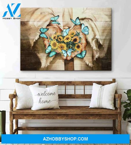 Landscape God Canvas Wall Art - Jesus Canvas Wall Art - Jesus - Flowers blooming on his hand Canvas