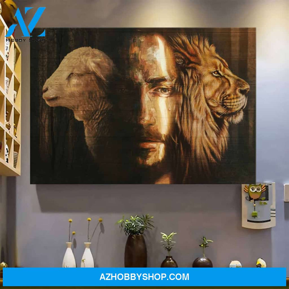 Landscape God Canvas Wall Art - Jesus Canvas Wall Art - God the lamb and the lion Canvas