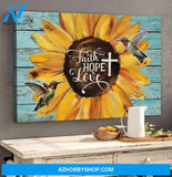 Landscape God Canvas Wall Art - Jesus Canvas Wall Art - Green hummingbird and Sunflower - Faith Love Hope Canvas