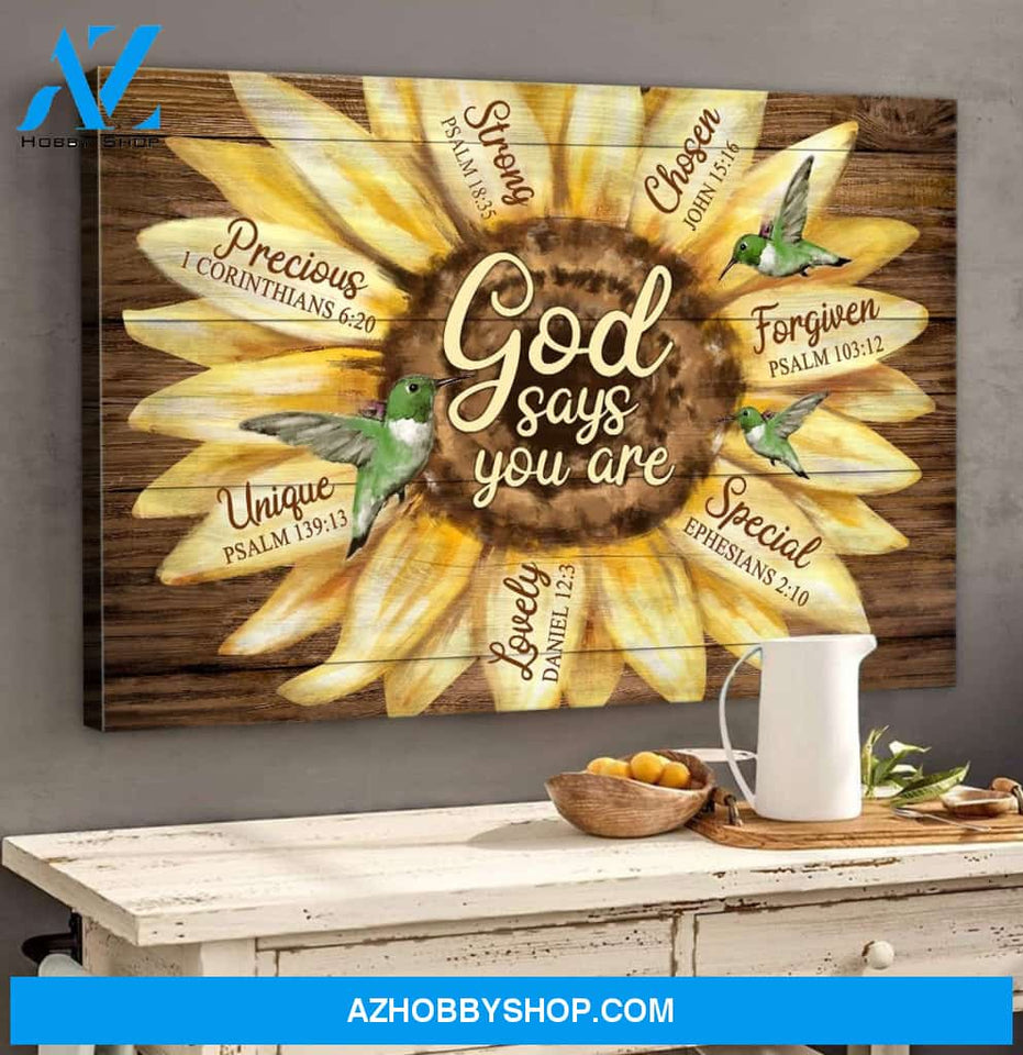Landscape God Canvas Wall Art - Jesus Canvas Wall Art - Green hummingbird - God says you are Canvas