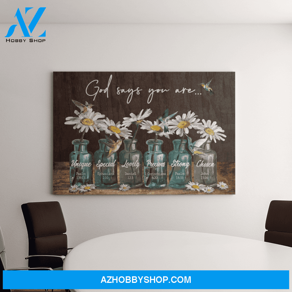 Landscape God Canvas Wall Art - Jesus Canvas Wall Art - Hummingbird and daisy - God says you are Canvas