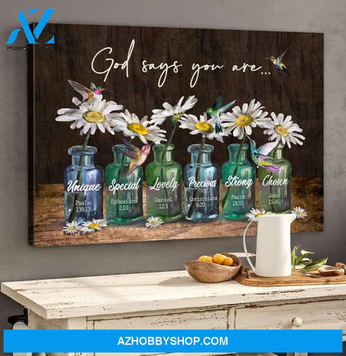 Landscape God Canvas Wall Art - Jesus Canvas Wall Art - Hummingbird and daisy - God says you are Canvas