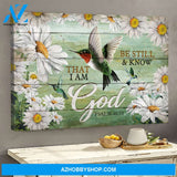 Landscape God Canvas Wall Art - Jesus Canvas Wall Art - Hummingbird and Daisy - Know that I am God Canvas