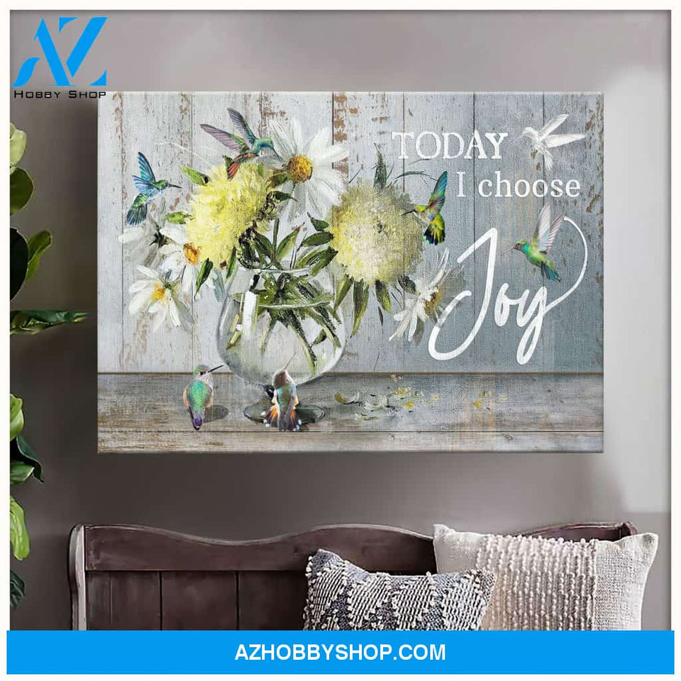 Landscape God Canvas Wall Art - Jesus Canvas Wall Art - Hummingbird and daisy - Today I choose joy Canvas