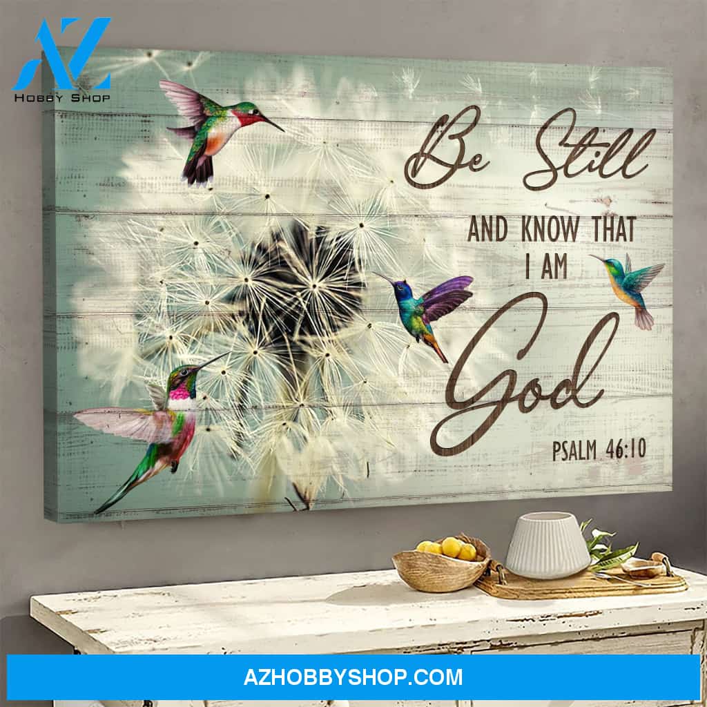 Landscape God Canvas Wall Art - Jesus Canvas Wall Art - Hummingbird and dandelion - Be still and know that I am God Canvas
