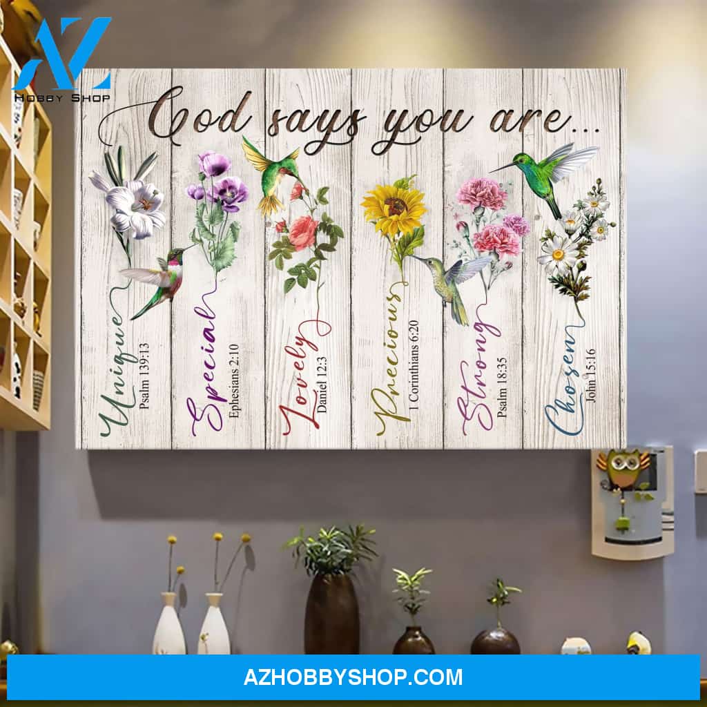 Landscape God Canvas Wall Art - Jesus Canvas Wall Art - Hummingbird and Flowers - God says you are Canvas